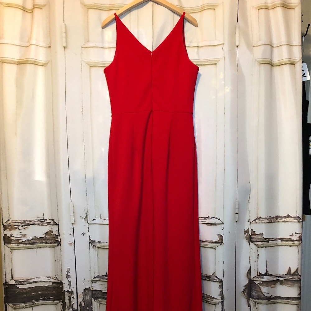 Ruby Red! Betsy & Adam Plunging Ruffled Red Gown … - image 7